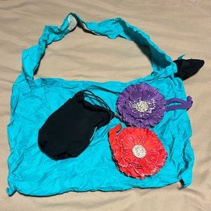 Tieks bundle - 2 flowers (red and purple) with two teal bag and shoe bag